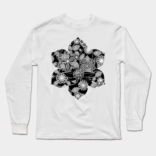 Flight Over Flowers of Fantasy - White on Black Long Sleeve T-Shirt